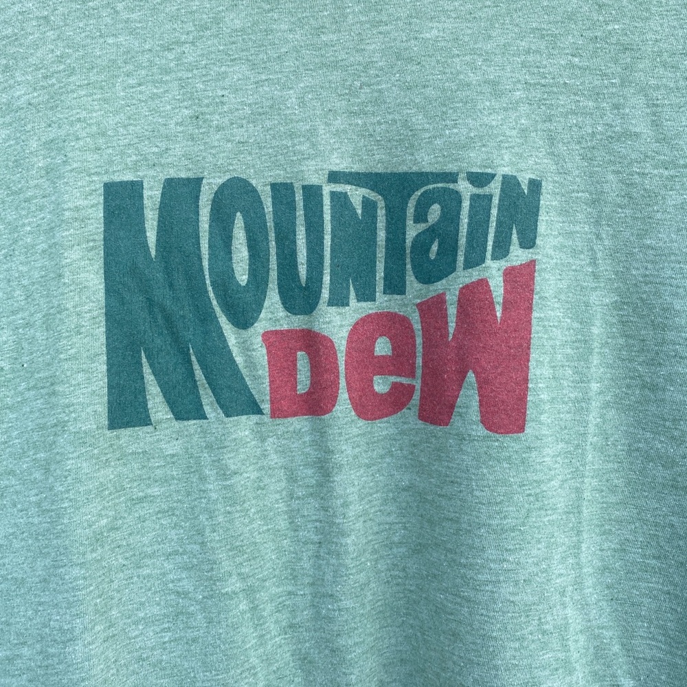 MOUNTAIN DEW print vintage tee shirt ringer green top Women’s graphic image M - Picture 2 of 6